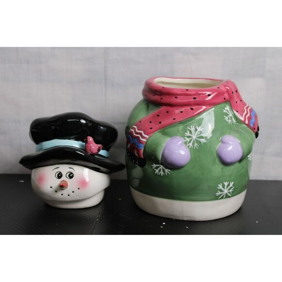 Colorful Eye Catching Ceramic Snowman Cookie Jar - Picture 2 of 10
